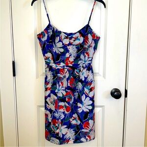 Floral Spaghetti-Strap Sundress in Blue, White & Red
